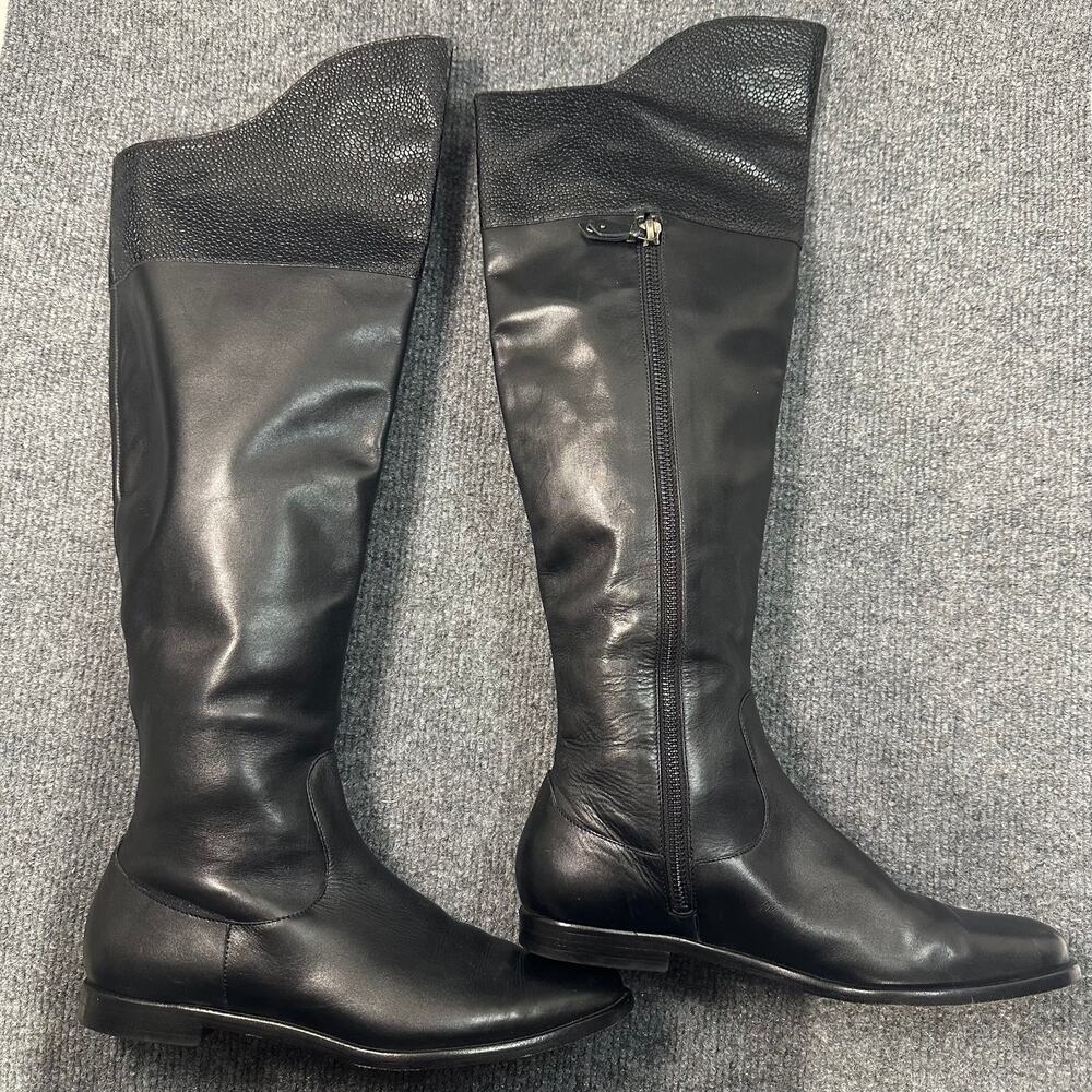 Cole Haan Women's Nke Air Oleanna Boots Pebbled Leather Tall Equestrian Flat 6.5